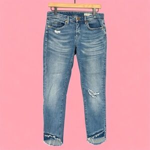 Blank NYC Light Blue Distressed Ankle Cropped Skinny Jeans MidRise Raw Hem Sz 27